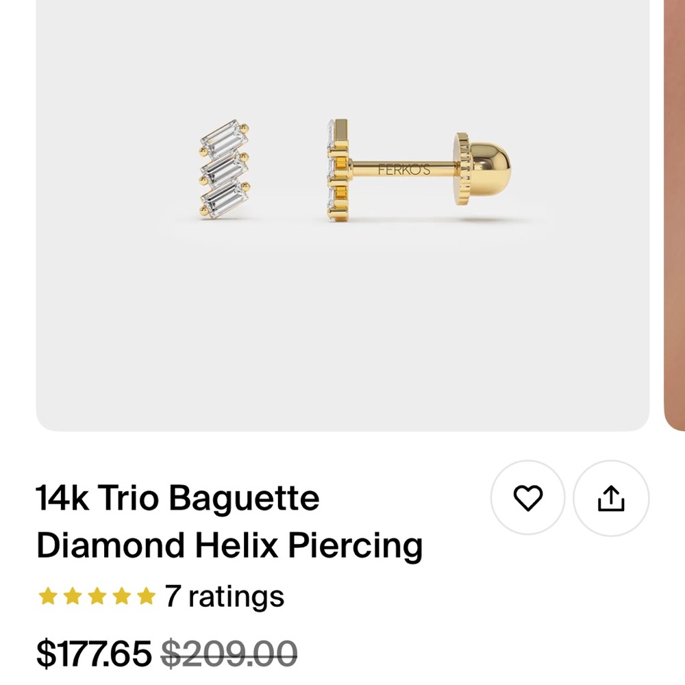 14k Gold Trio Baguette Diamond Helix Piercing